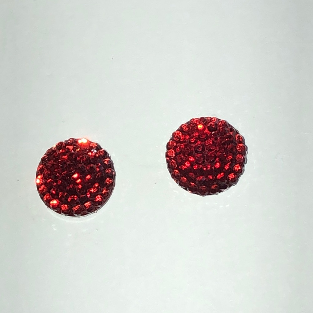 Red Crystal Pave Round Stud Earrings